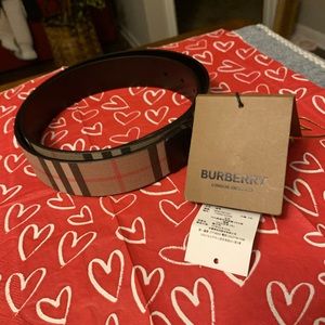 BURBERRY Check E-canvas & Leather Belt